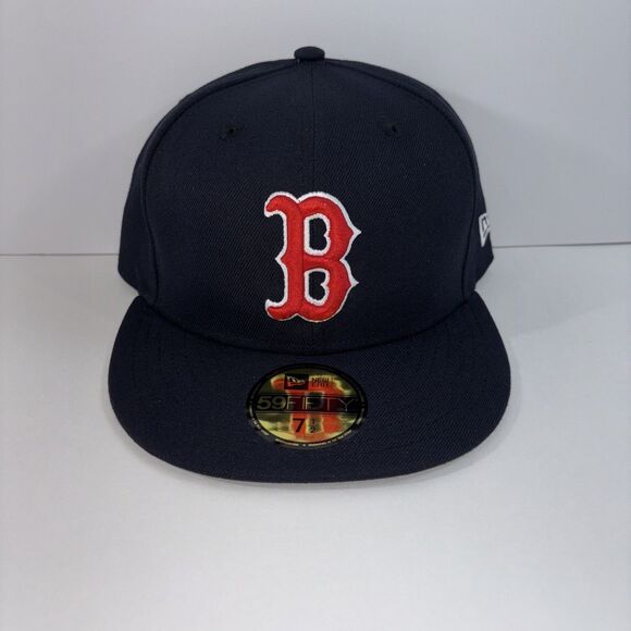 New Era 59Fifty Boston Red Sox Hat Size 7 1/2 Navy Blue On Field Game Fitted Cap - Picture 1 of 7